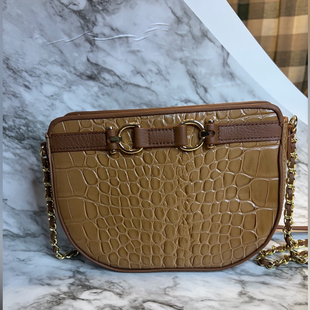 100% leather, Crocodile embossed 🐊 Brown Embossed Crossbody Bag by Talbots